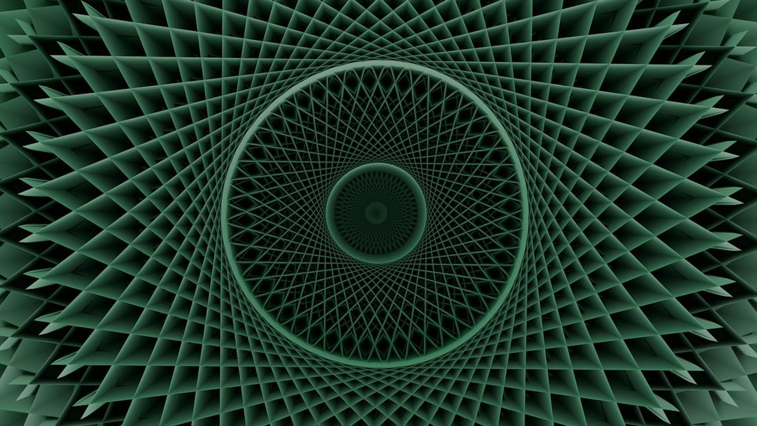 Geometric green pattern forms an intriguing tunnel.