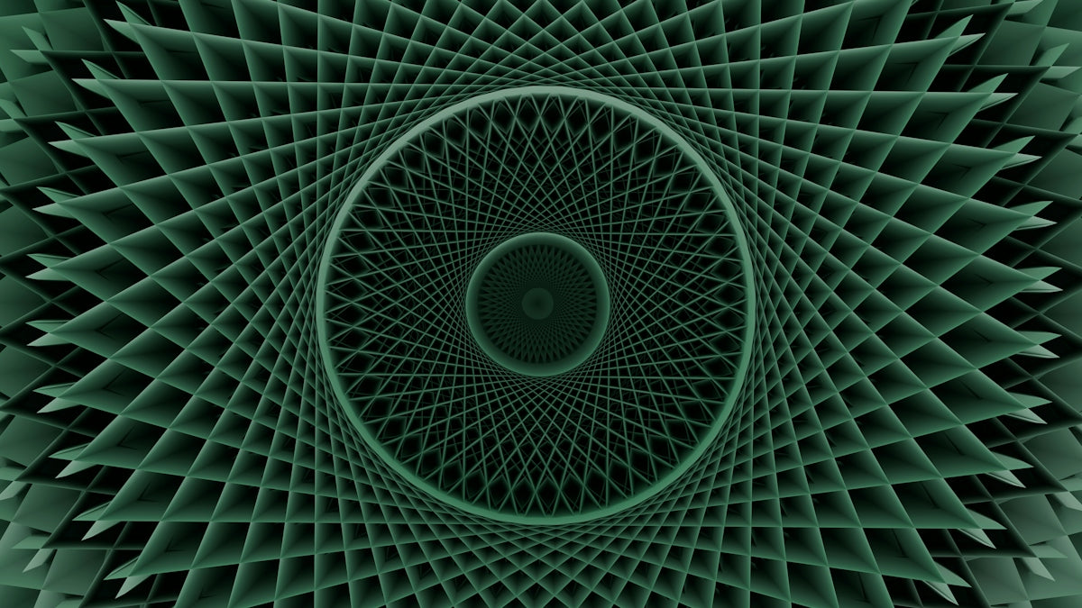 Geometric green pattern forms an intriguing tunnel.