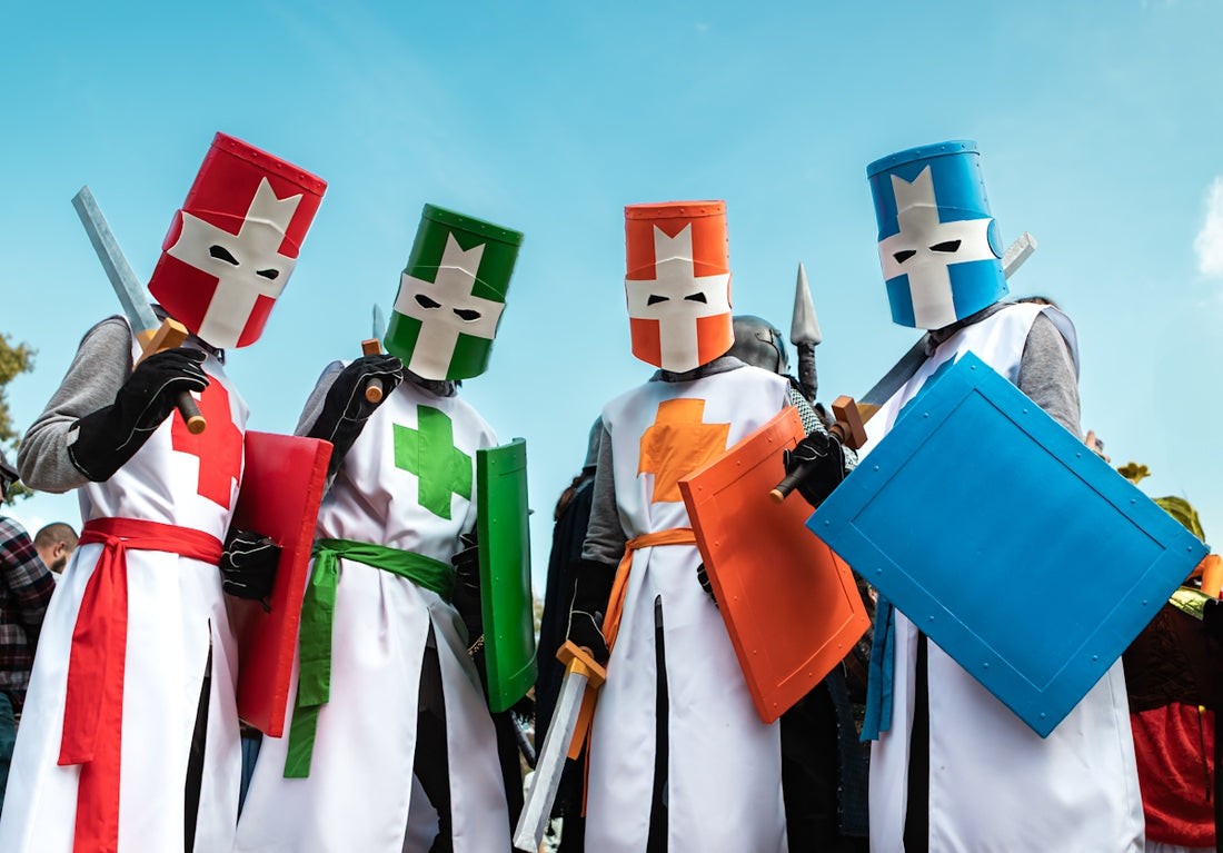 Four colorful knights stand ready for battle.